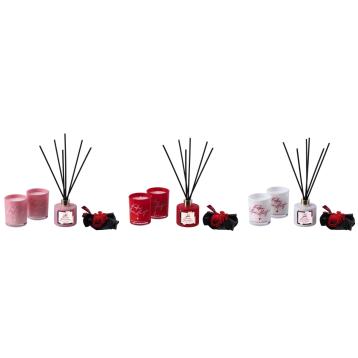 Kit per profumazione diffusore di fragranza con fiori bastoncini e 2 candele profumate in cera con contenitore in vetro