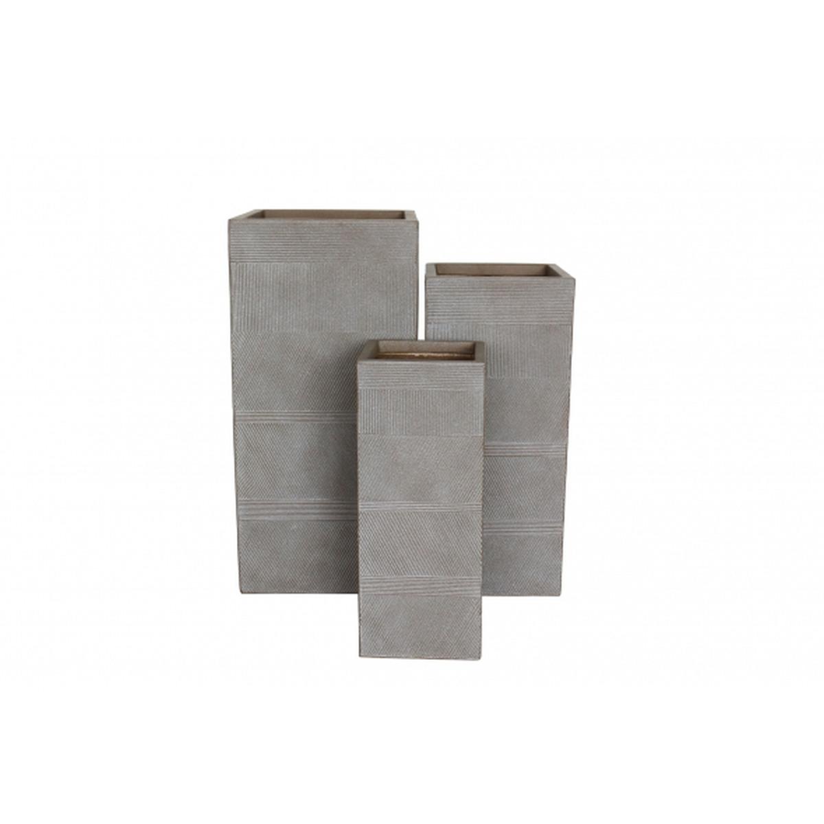 Set 3 fioriere quadrate in cemento color tortora 20x20xh50 cm - 26x26xh60 cm - 33x33xh70 cm