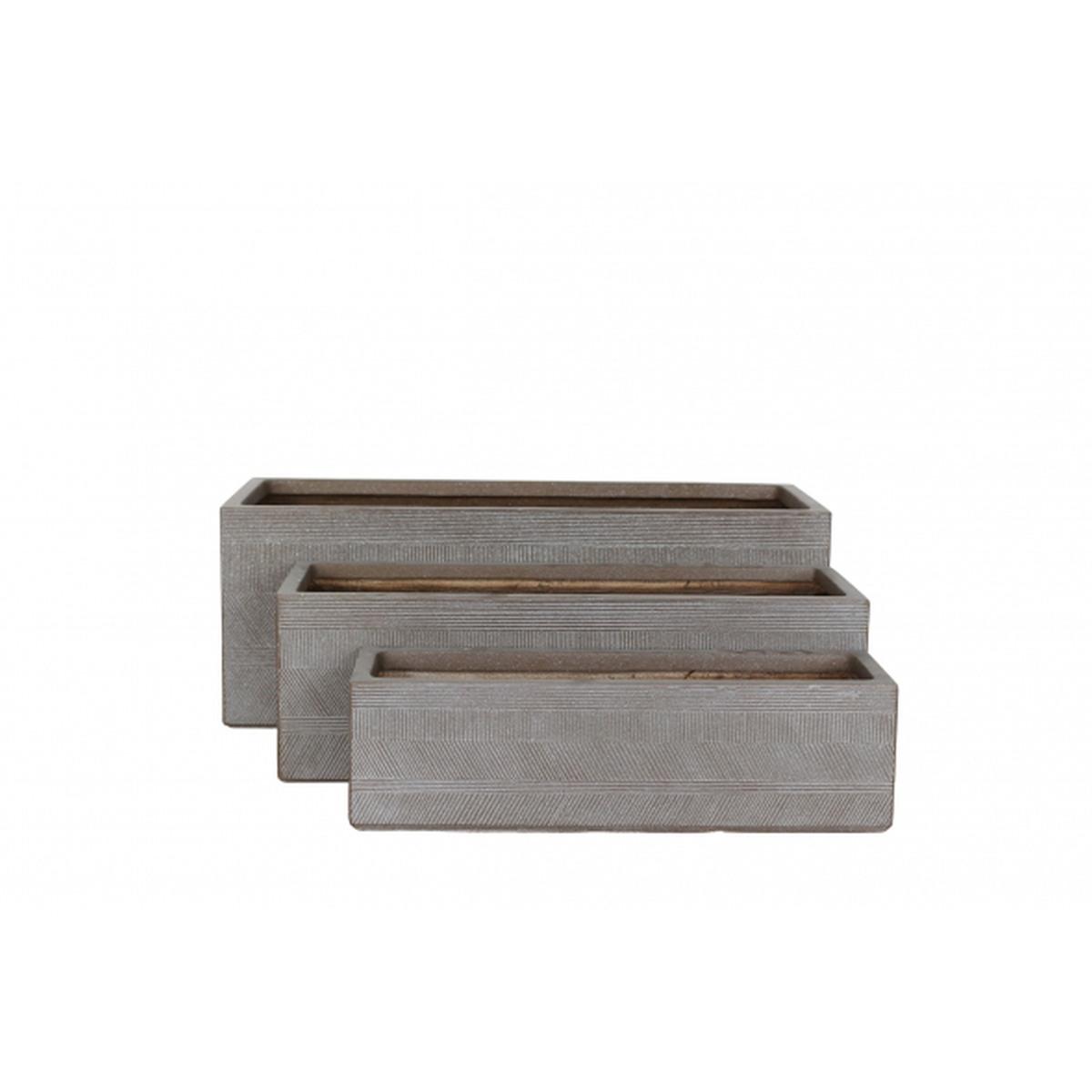Set 3 fioriere rettangolari in cemento color tortora 60x17xh17 cm - 70x23xh23 cm - 80x30xh30 cm
