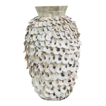 Vaso basso in bamboo e conchiglie Riviera 87643 22x22x35 cm