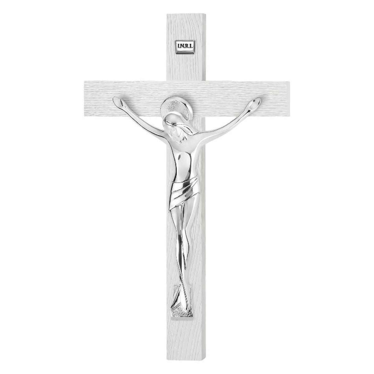 Cristo crocifisso scultura in argento con croce bianca h.47 cm Valenti