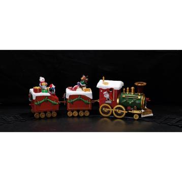Paesaggio invernale in plastica da interno con 2 LED, movimento e musica (funzionamento a pila 4AA x 1,5V) 50x11,5xh17 cm rotaie: d135 cm