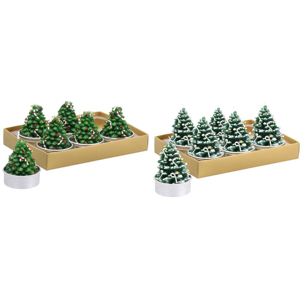 Set 6 candele segnaposto natalizie mod. alberello ass. 2 colori d4 h5cm