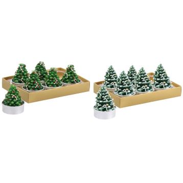 Set 6 candele segnaposto natalizie mod. alberello ass. 2 colori d4 h5cm