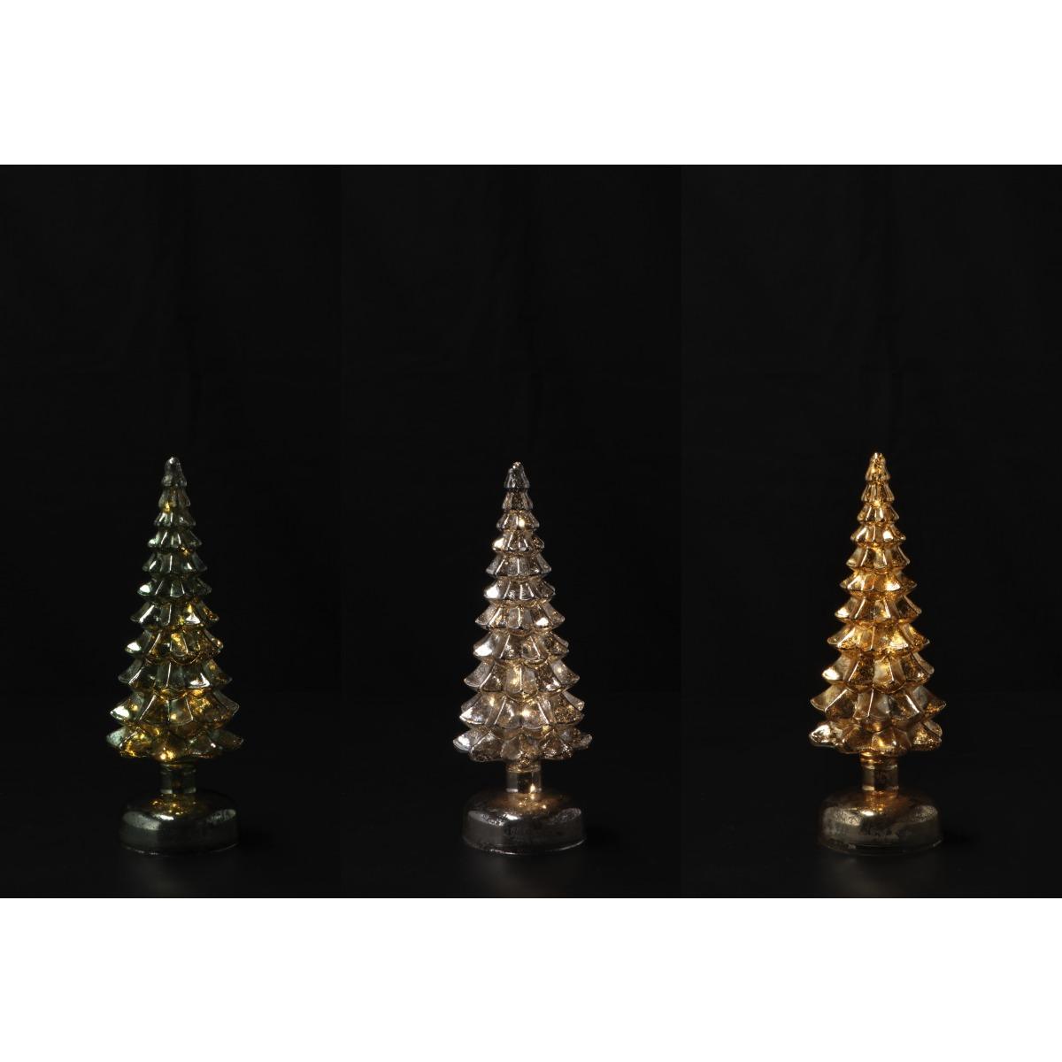 Alberello in vetro con 12 LED (funzionamento a pila 3AA x 1,5V) per decorazione d9,5xh26 cm
