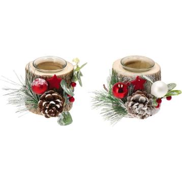 Porta tealight natalizio singolo in legno ass. 2 modelli d14 h8cm