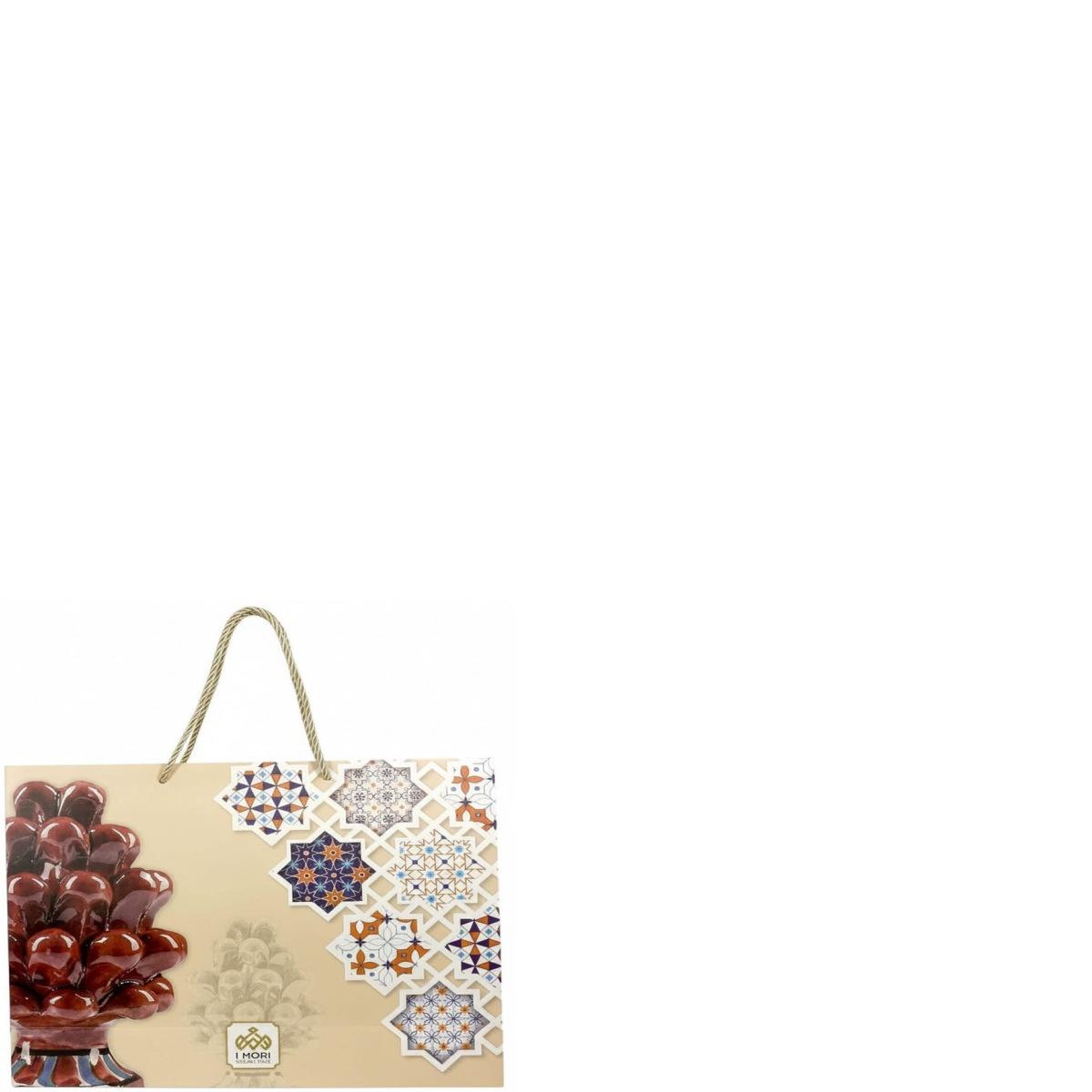Shopper in carta h.22 x l.26 x p.8 cm manico in corda fantasia decorazioni siciliane