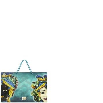 Shopper in carta h.22 x l.26 x p.8 cm manico in corda fantasia decorazioni siciliane