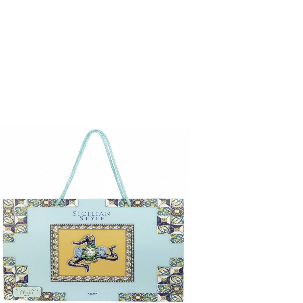 Shopper in carta h.28 x l.35 x p.10 cm fantasia decorazioni siciliane e manico in corda