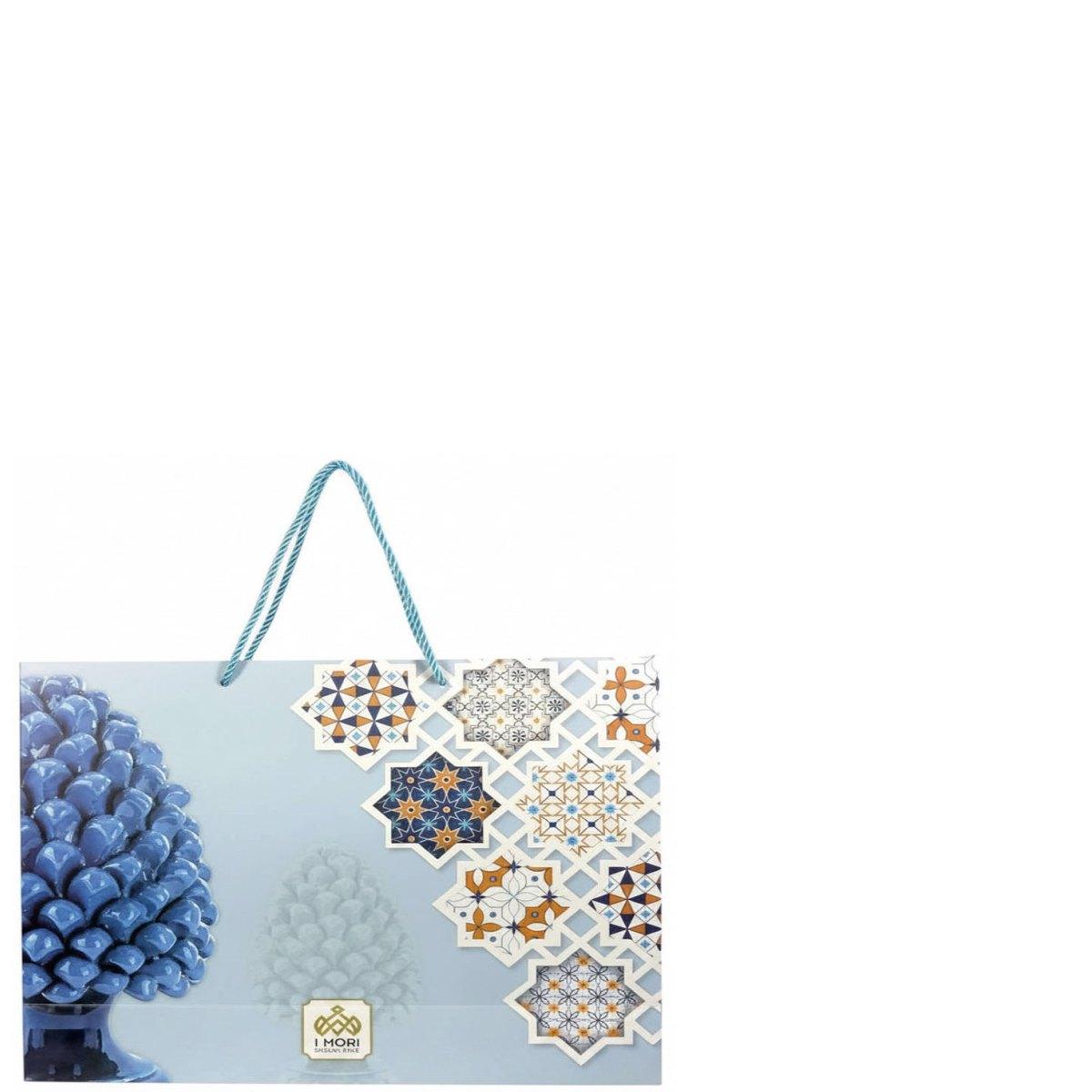 Shopper in carta h.28 x l.35 x p.10 cm fantasia decorazioni siciliane e manico in corda