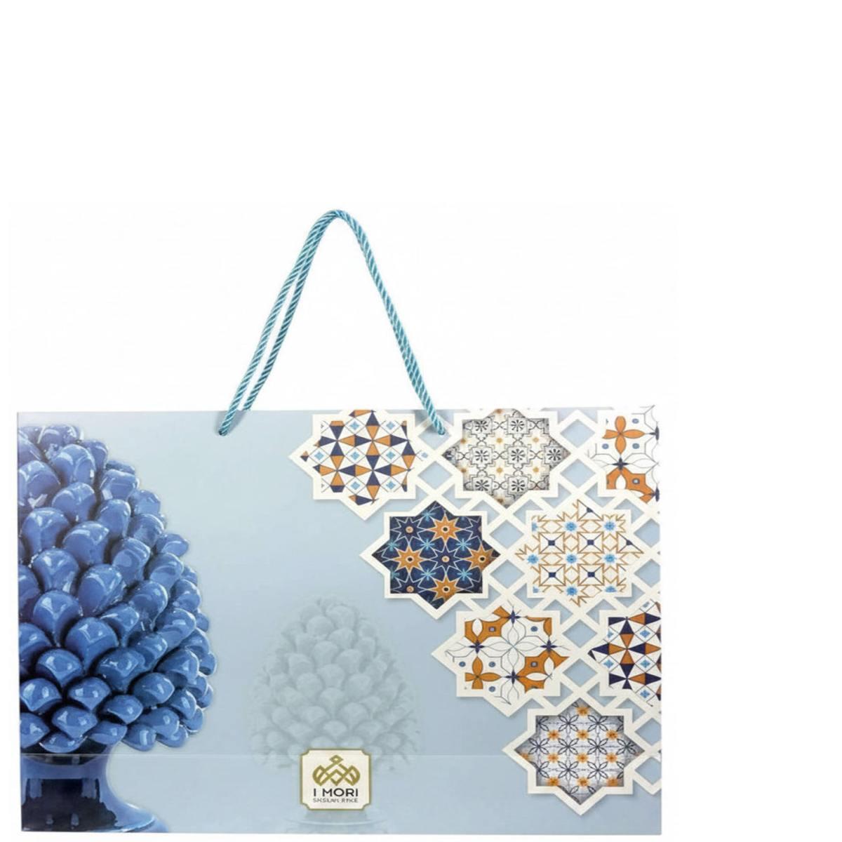 Shopper in carta h.38 x l.43 x p.15 cm fantasia decorazioni siciliane e manico in corda