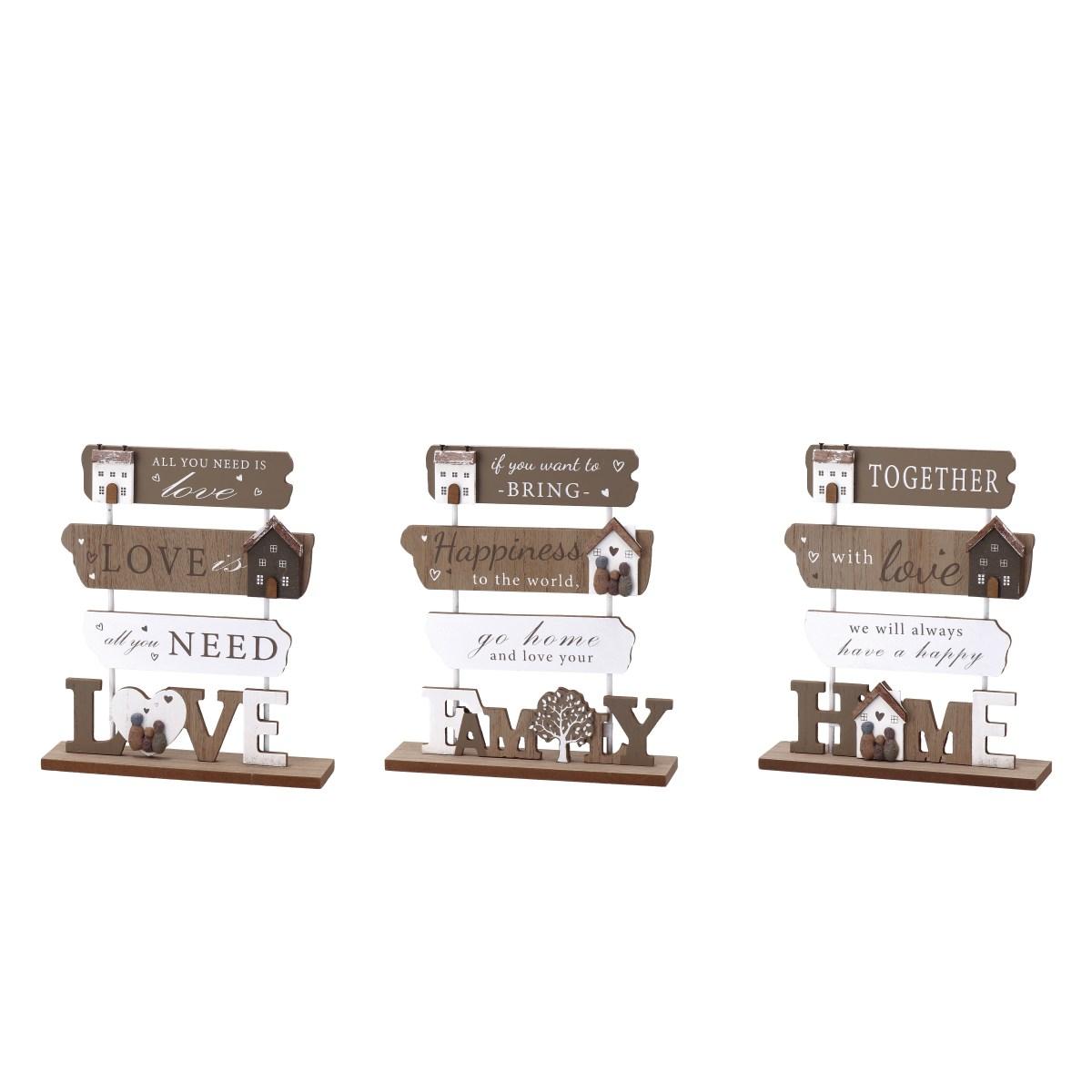 Decorazione in mdf scritta Family Home e Love 20x5x h.23 cm