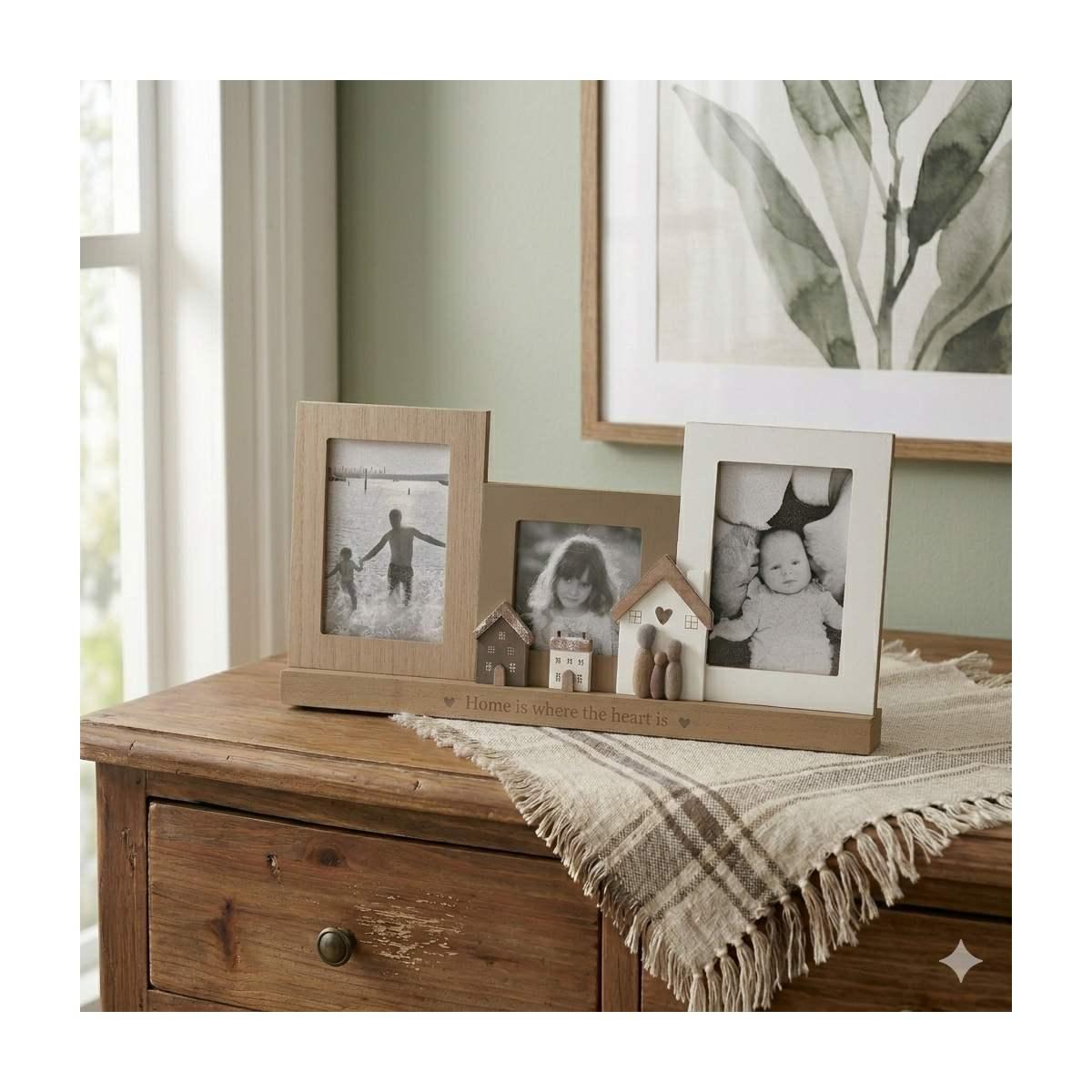 Decorazione in mdf con 3 portafoto con scritta 42x21,5 cm