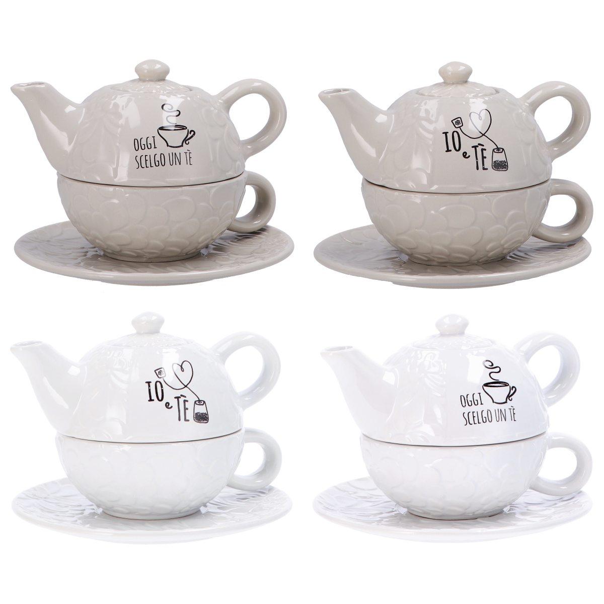 Teiera con tazza in ceramica 2 decori e 2 colori