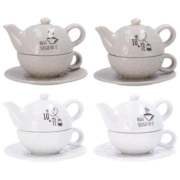 Teiera con tazza in ceramica 2 decori e 2 colori