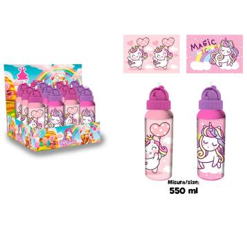 Borraccia in alluminio con cannuccia 550 ml Unicorno