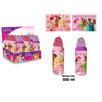 Borraccia in alluminio con cannuccia 550 ml disney princess