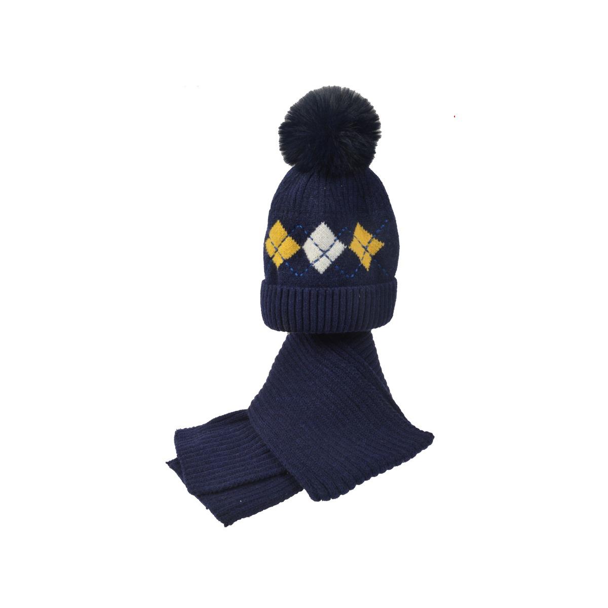 Set completo baby berretto con pon pon con motivo argyle e sciarpa Romeo Gigli Milano