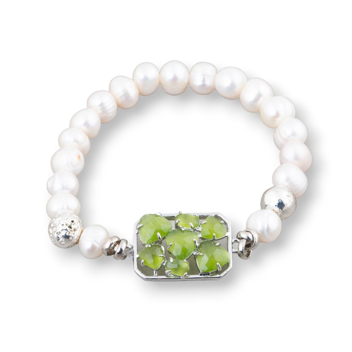 Bracciale con perle di fiume potato 7,5-8 mm con ematita e occhi di gatto