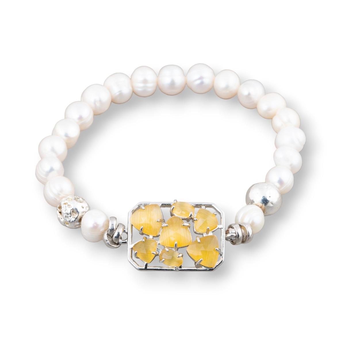 Bracciale con perle di fiume potato 7,5-8 mm con ematita e occhi di gatto