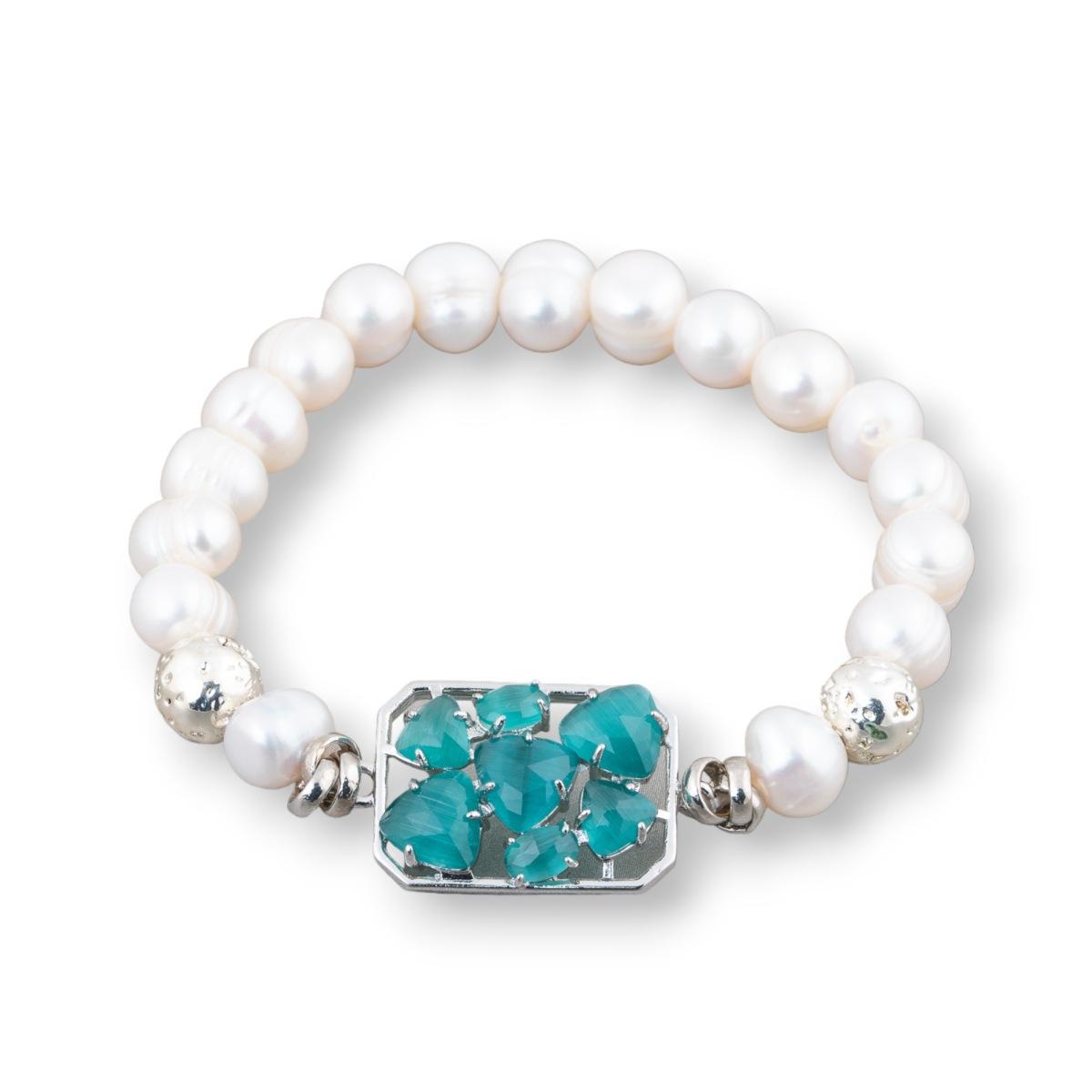 Bracciale con perle di fiume potato 7,5-8 mm con ematita e occhi di gatto