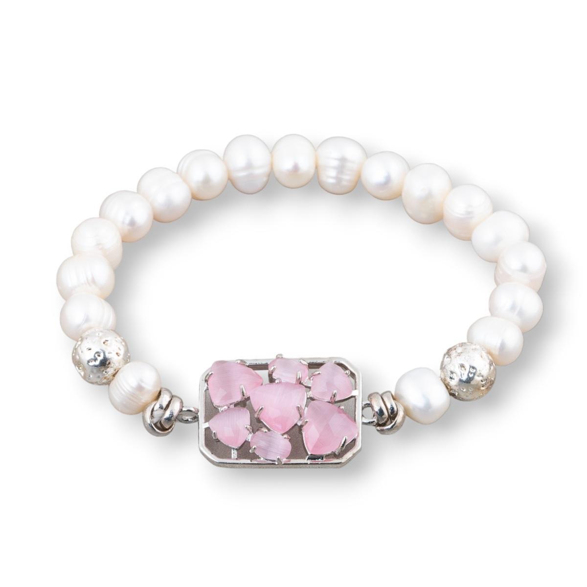 Bracciale con perle di fiume potato 7,5-8 mm con ematita e occhi di gatto