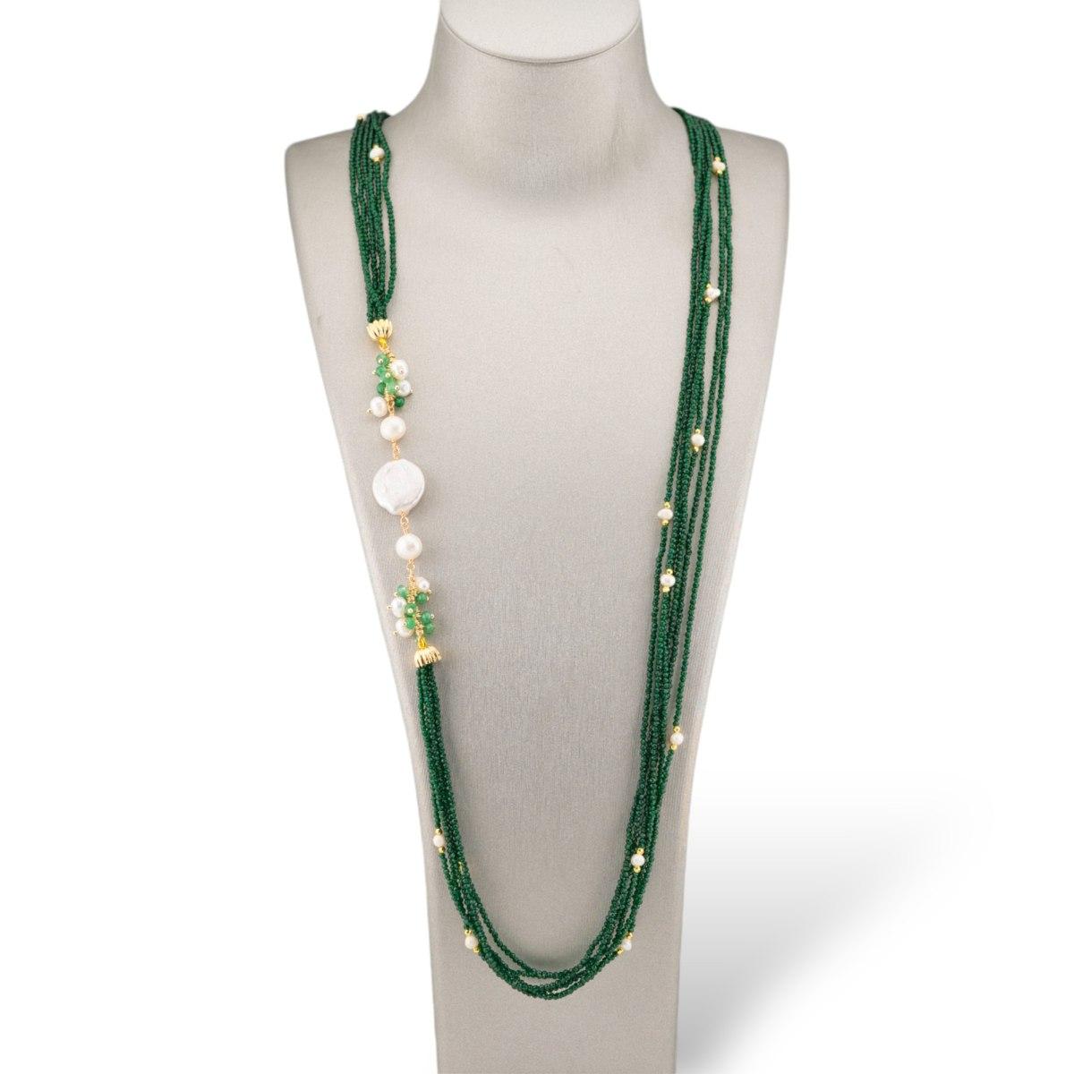 Collana bijoux con pietre dure, perle di fiume barocche e zirconi diamond cut
