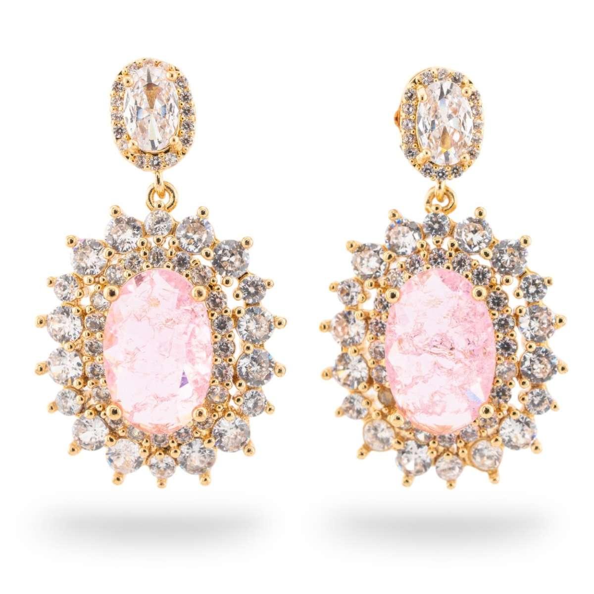 Orecchini a perno di bronzo con cabochon di cristalli cz dorato