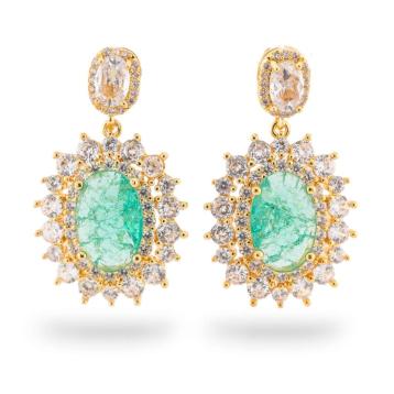 Orecchini a perno di bronzo con cabochon di cristalli cz dorato