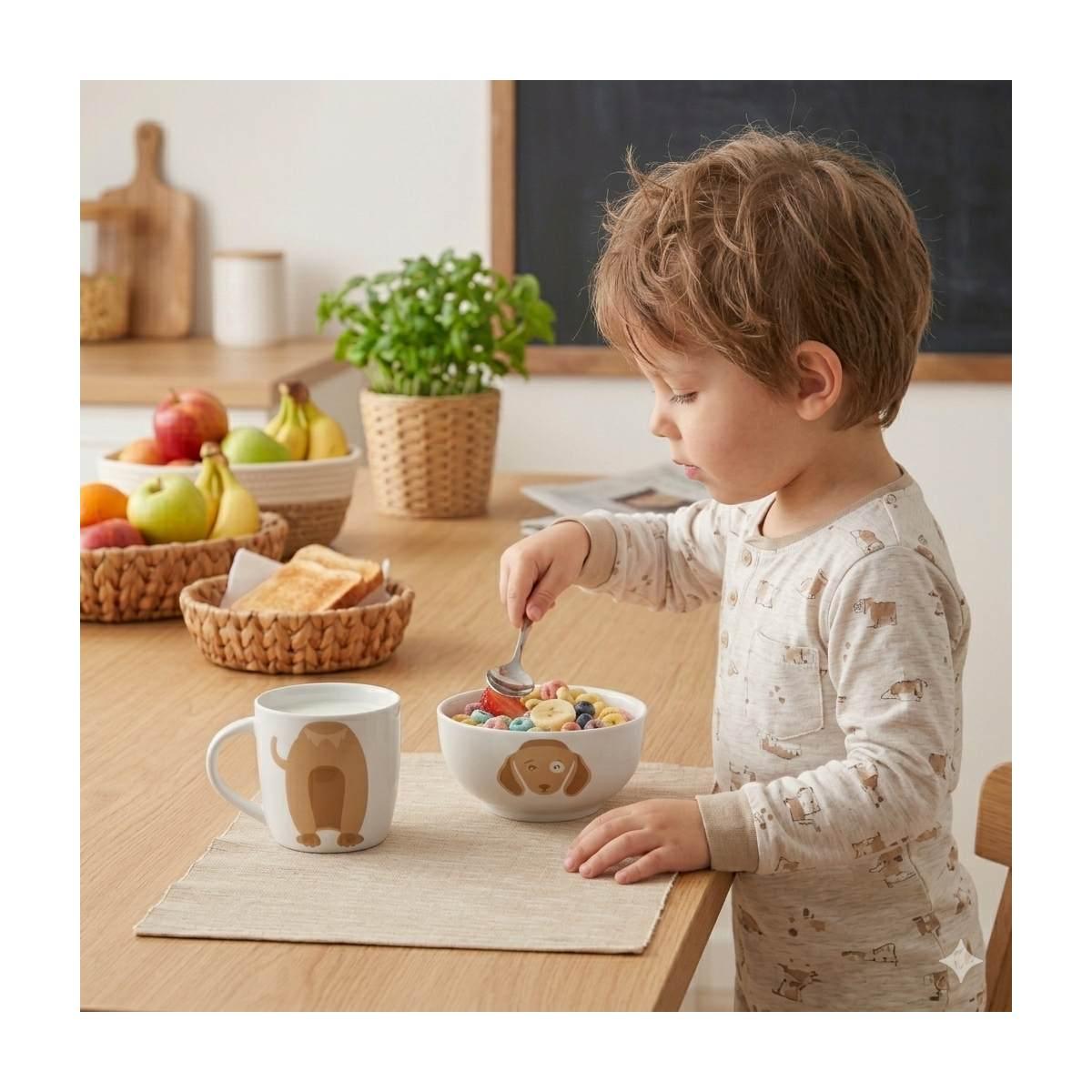 Servizio da colazione in ceramica tazza mug 9x h.8,5 cm ciotola 13,5x h.6,5 cm