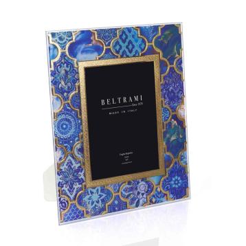 Portafoto beltrami vetro blue marble argento 13x18 cm