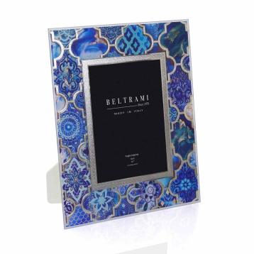 Portafoto beltrami vetro blue marble argento 13x18 cm