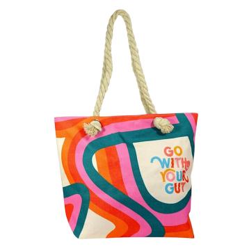 Borsa mare donna con manici in corda e cerniera fantasia a righe colorate Verve