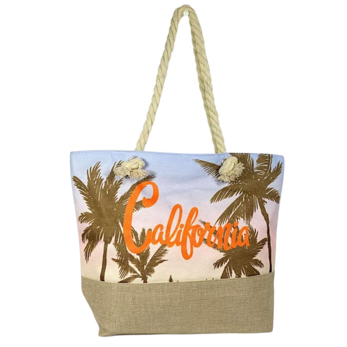 Borsa mare donna con manici in corda e cerniera fantasia palme Verve