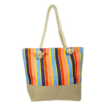 Borsa mare donna con manici in corda e cerniera motivo a righe verticale colorate verve