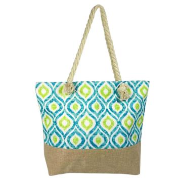 Borsa mare donna con manici in corda e cerniera motivo geometrico astratto Verve