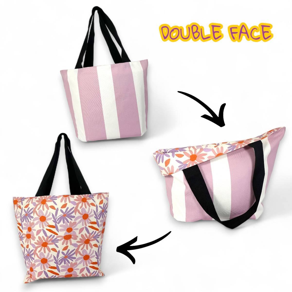 Borsa mare donna aperta double face reversibile stampa fiori Verve