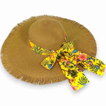 Cappello mare donna a falda larga sfrangiata e fiocco Verve