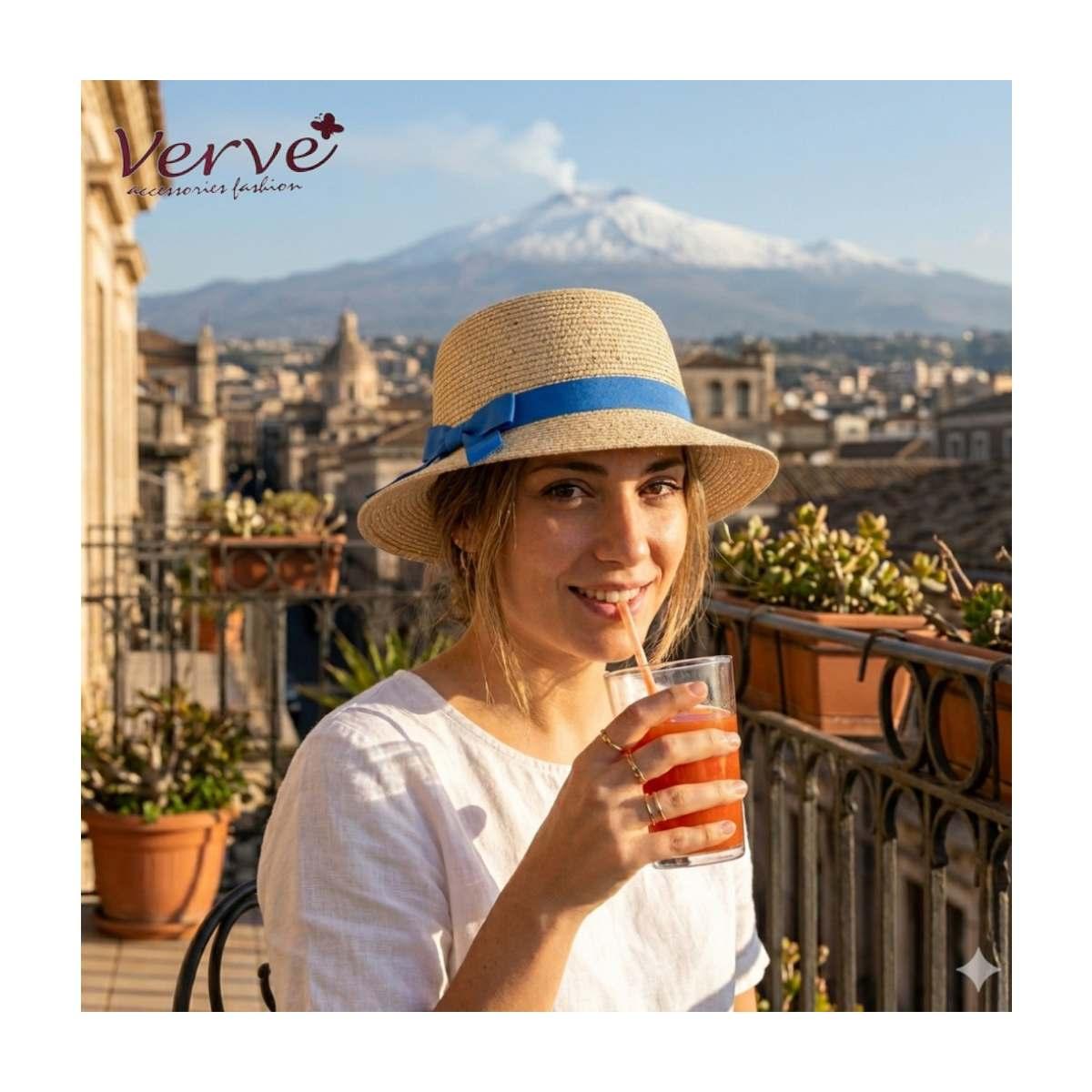 Cappello mare donna cloche con fiocco azzurro e micro brillantini Verve