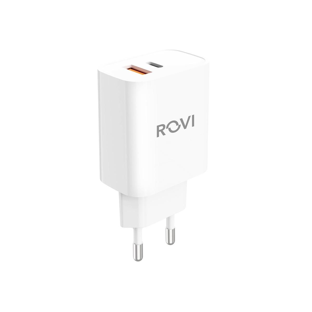 Caricatore da muro rapido 2 porte USB e Type-c 20W Rovi
