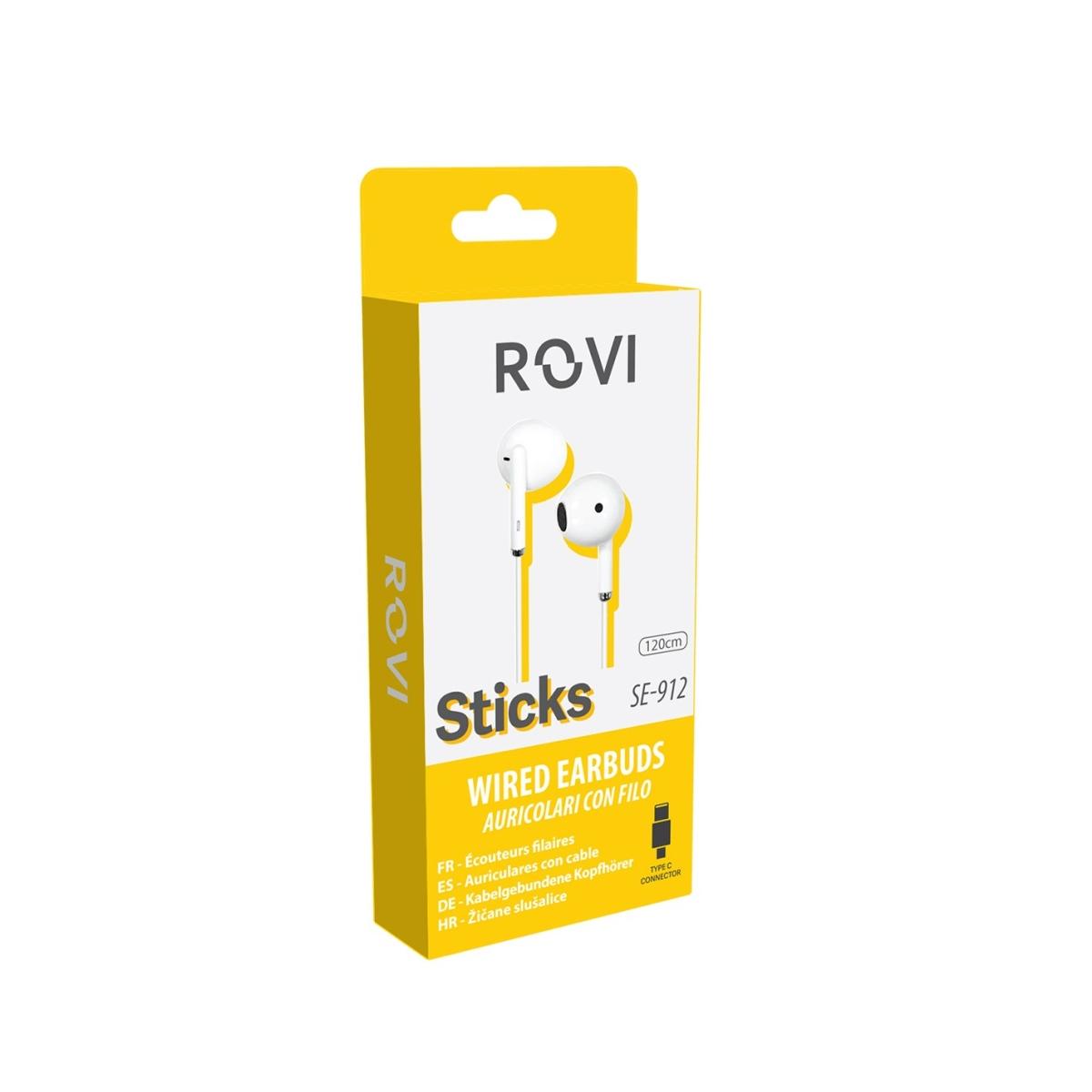 Sticks auricolari a filo connettore Type-c bianco Rovi