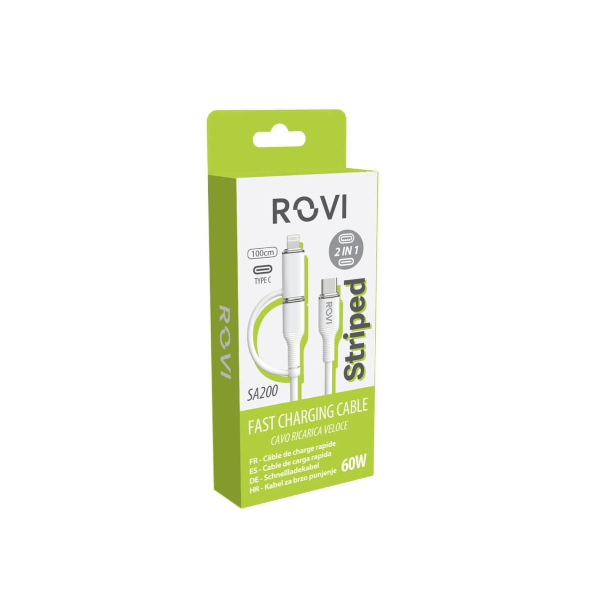 Striped cavo SA200 bianco in PVC da Type-c a Type-c + Lightning 60w 1m Rovi