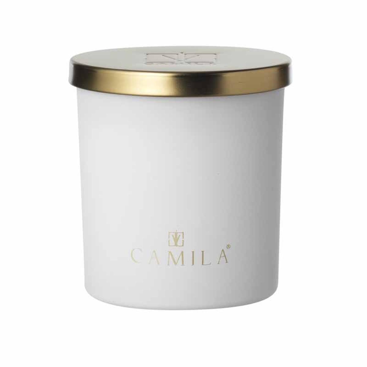Candela profumata Capri Lux 140 gr. opaco bianco zucchero filato 7,5x  h.8 cm Camila