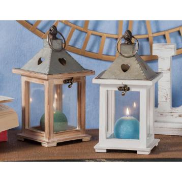 Lanterna portacandela in legno e metallo 13x13x h25 cm