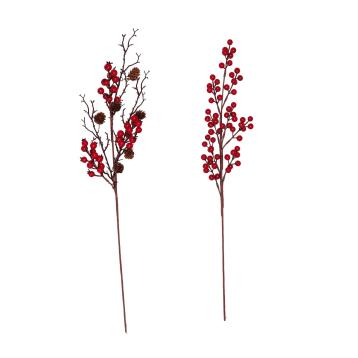 Ramoscello con bacche rosse in polistirolo per decorazione 12,5x69 cm