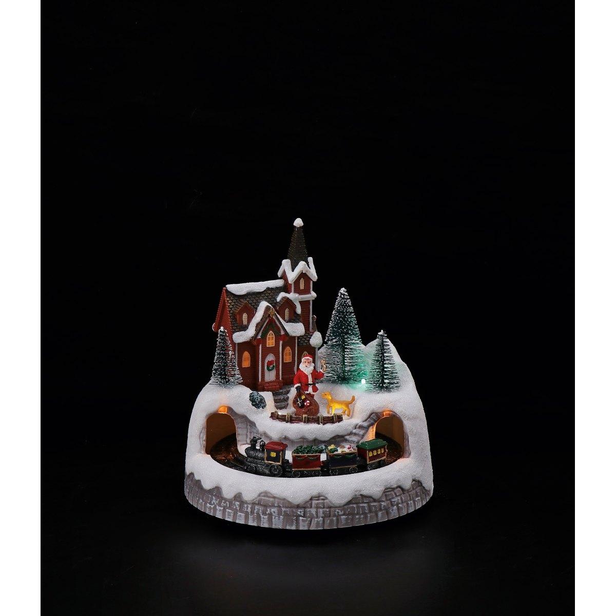 Paesaggio natalizio in plastica da interno con 6 LED movimento e musica  pila 3AA 20x19,5x h21,5 cm
