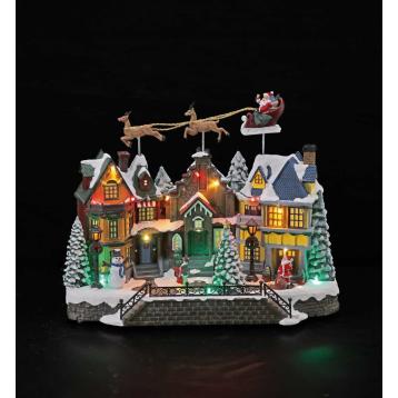 Paesaggio invernale in plastica da interno con 24 LED movimento e musica 39x20x h33 cm
