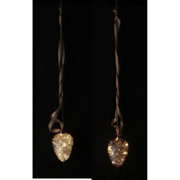Decorazione natalizia in vetro da appendere modello.pigna con 10 LED pila 2AA d12 x h100 cm
