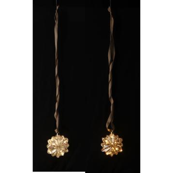 Decorazione natalizia in vetro da appendere modello fiocco di neve con 10 LED pila 2AA 13x6x h98 cm