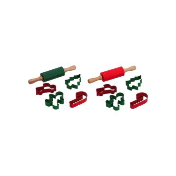 Set 5 pezzi da cucina mattarello in silicone 22cm e 4 formine tagliabiscotti 8,5 cm